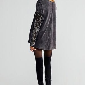 Free People NEW Celine Sequined Sleeve Tee Size Large NWT